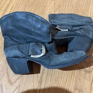 Vintage Mia Biker Black Heeled Boots with Buckle